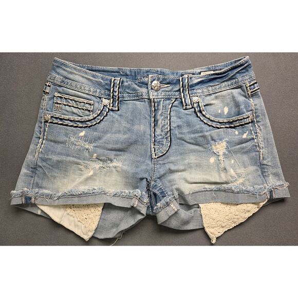Miss Me Signature Denim Shorts Womens Size 29 Distressed Cuffed - Picture 1 of 8